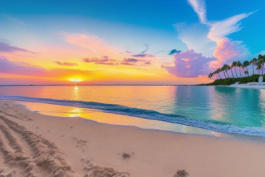 A breathtaking landscape of a serene beach at sunset